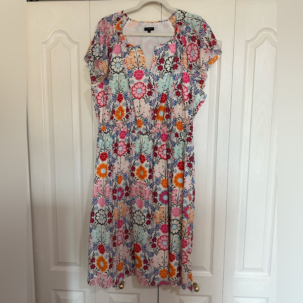 Talbots Multicolor Floral Cotton Poplin Midi Dress